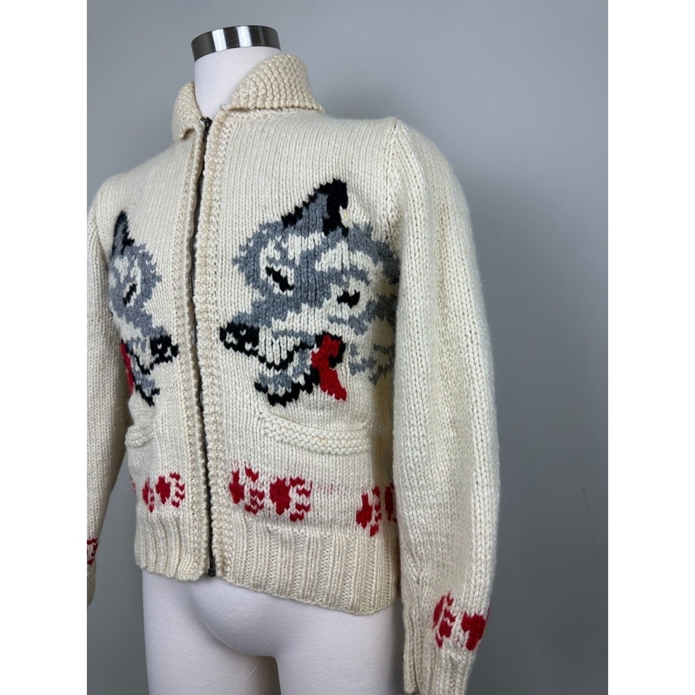 RARE Vintage 1950s Wolf Mary Maxim Cowichan Sweater Wool 100% Large - Picture 2 of 16